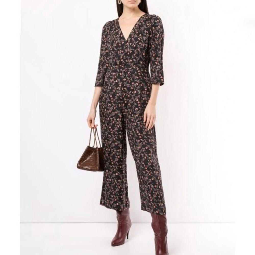 Rebecca Taylor Lia Floral Stretch Silk Jumpsuit Size 10 Wide Leg Crop